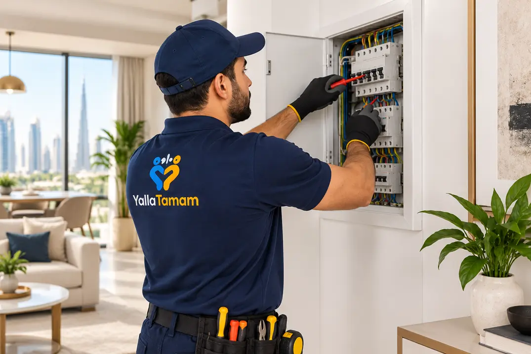 YallaTamam electrician providing electrical repair service in a Dubai home