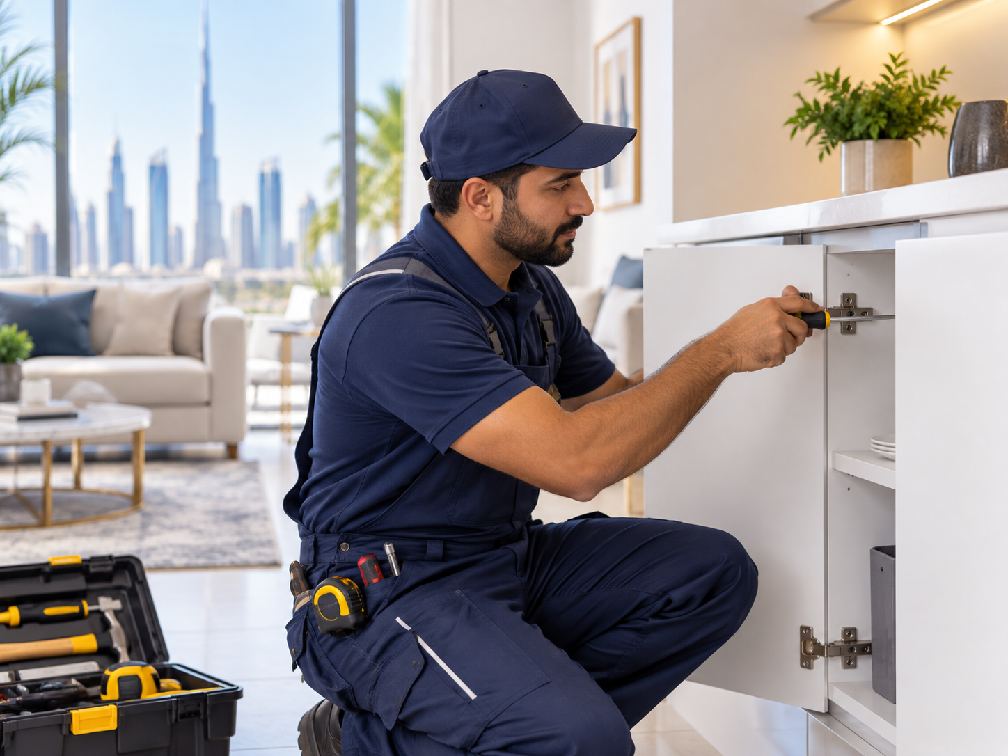 Construction team working on an interior renovation project in Dubai