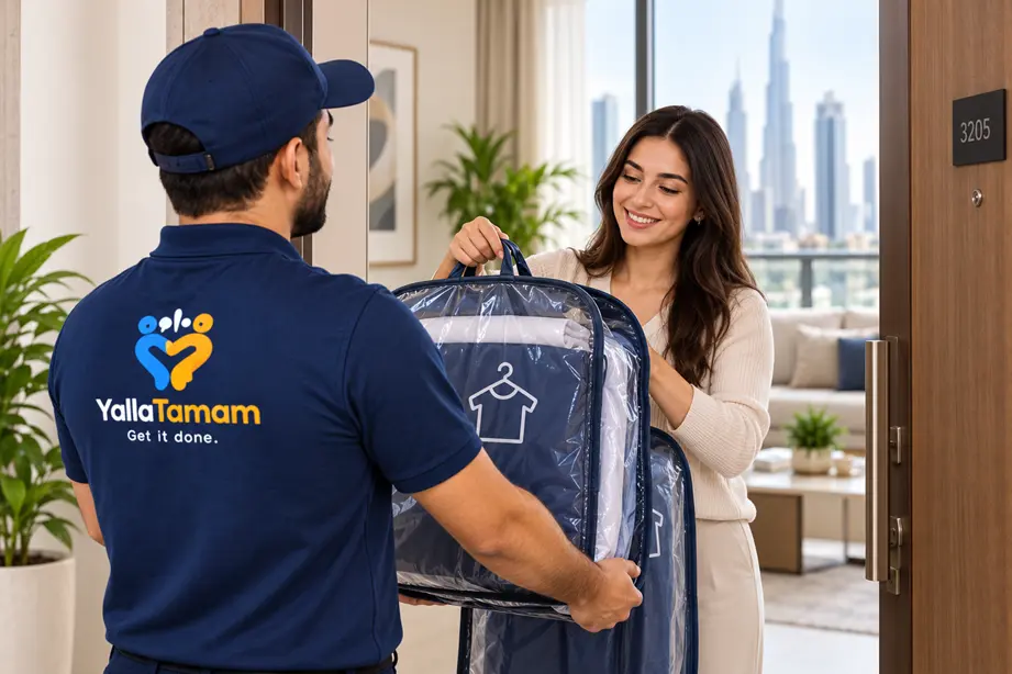 YallaTamam laundry pickup and delivery service at a Dubai home