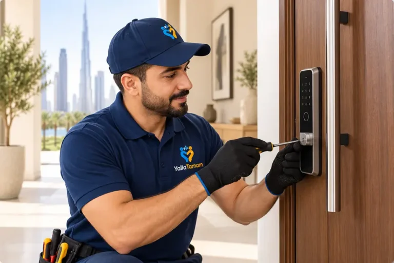 YallaTamam locksmith installing a smart lock in Dubai