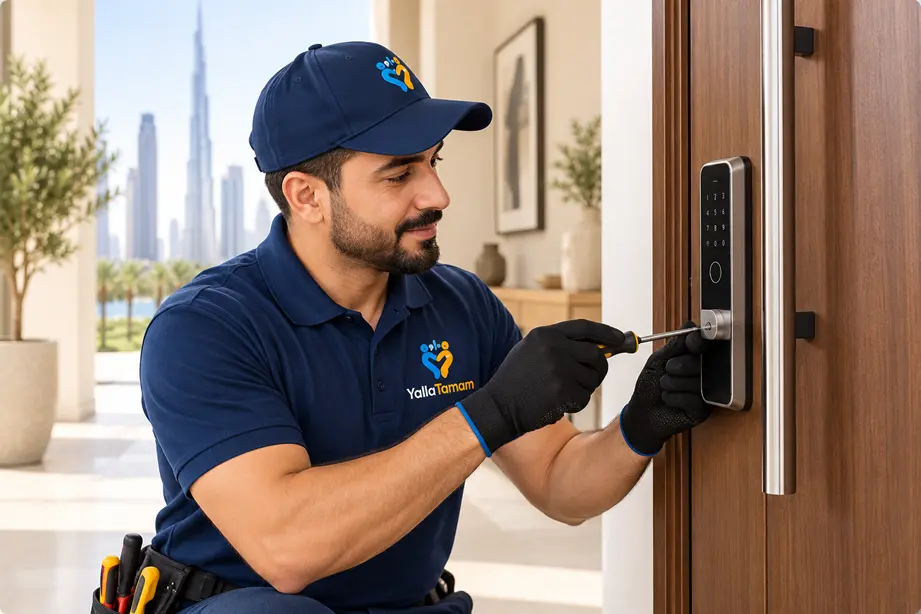 YallaTamam locksmith installing a smart lock in Dubai