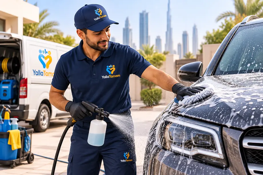 YallaTamam mobile car wash service for an SUV in Dubai