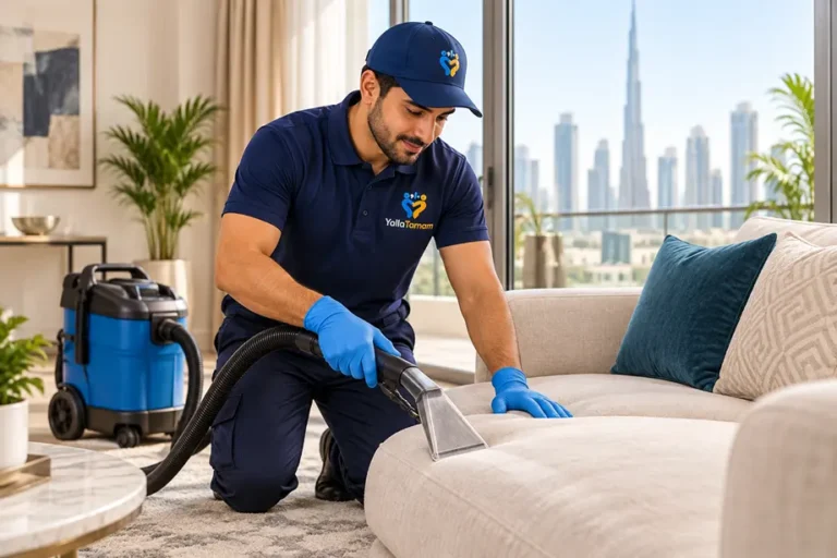 YallaTamam sofa and carpet cleaning service in a Dubai home