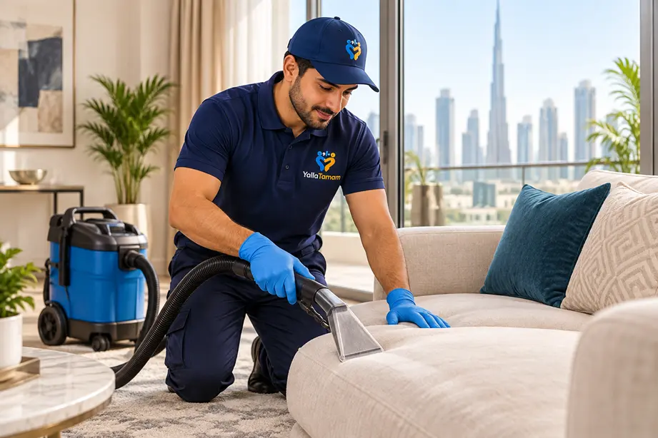 YallaTamam sofa and carpet cleaning service in a Dubai home