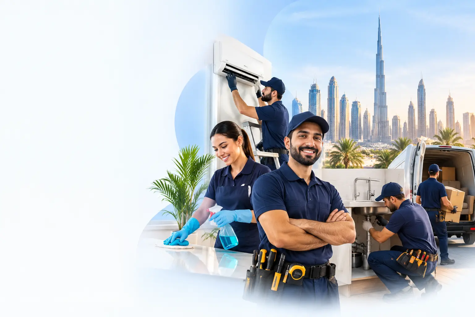 AC technician checking an air conditioner that is not cooling in a Dubai home
